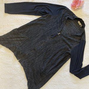 Logo by Lori Goldstein Gray Large Pocket, Faux Suede, Long Sleeve Zip Up- Sz S